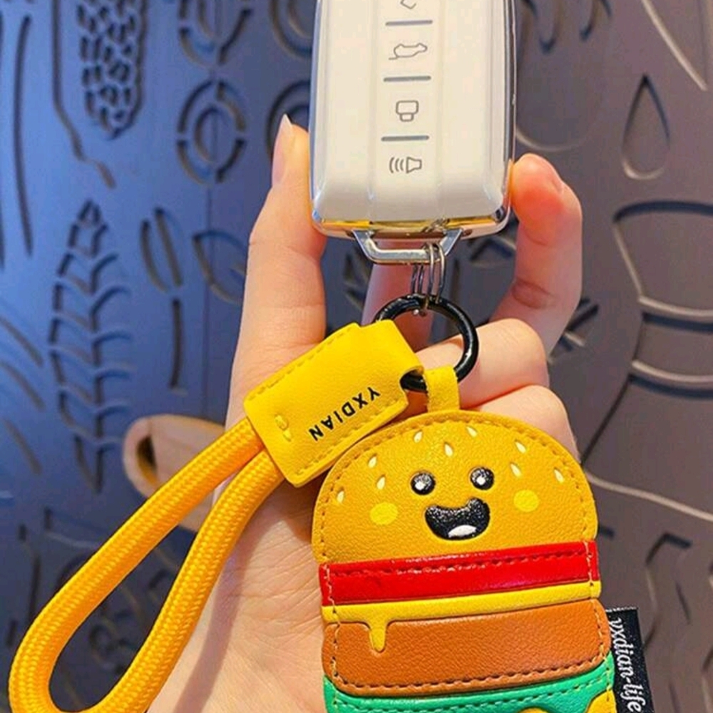 Cute Burger Keychain Bag Charms with Yellow Strap